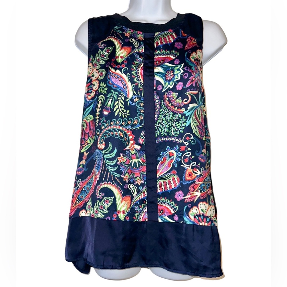 DESIGUAL Spain Blue Floral Global Traveller Sleeveless Blouse Top- Size Medium
